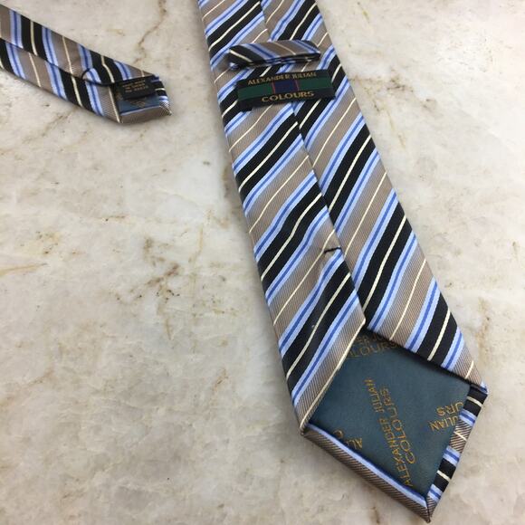 ALEXANDER JULIAN, COLOURS, POLYESTER BLUE TAN, REGIMENT TIE - Picture 10 of 14